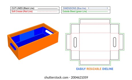 Caja de cartón ondulado, caja de cartón de fruta dieline y vector 3D, archivo fácilmente editable y redimensionable
