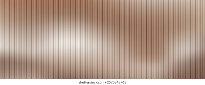 Corrugated, fluted brown, bronze glass vector texture. Ribbed plastic gradient background
