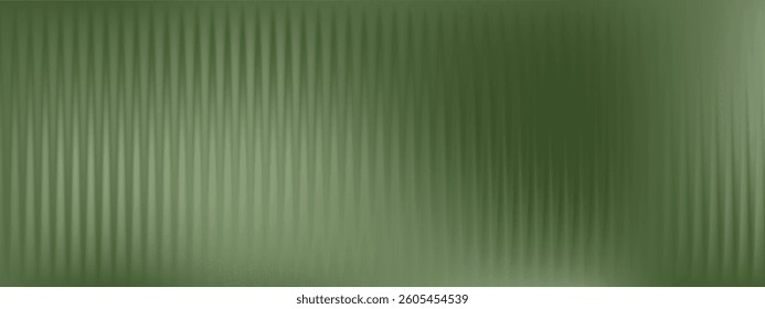 Corrugated, fluted dark green glass vector texture. Ribbed plastic gradient background