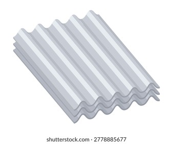 Corrugated galvanized metal sheets stacked outdoors on supply pallet, industrial cladding solution for roofing, workshop and agricultural buildings, zinc finish