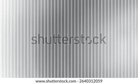 Corrugated glass background and metal texture pattern and roof effect. Steel sheet wall and panel with abstract plate and silver lines. White tile with transparent gradient and ribbed frosted surface.