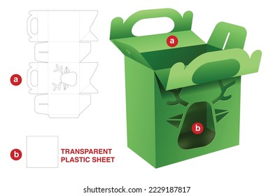 Caja de mango ondulada con plantilla de corte de la ventana de reno y maquillaje 3D