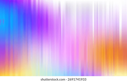 Corrugated iridescent glass background with gradient ribbed abstract design and blue pattern. Color effect with neon line blur and metal light. Vector overlay transparent texture with prism glow.