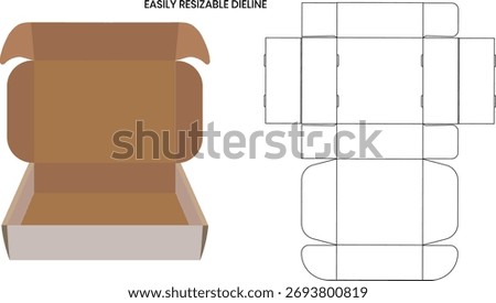 Corrugated mailer box or roll end shipping box dieline template and 3D render file	