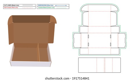 Caja de correo corrugado o caja de finalización de rollo de envío con plantilla de línea de separación y archivo de procesado 3D