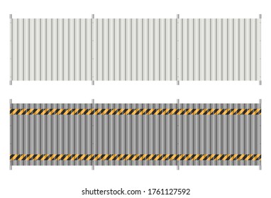 Corrugated metal fence on white background. Profiled panels sheet texture