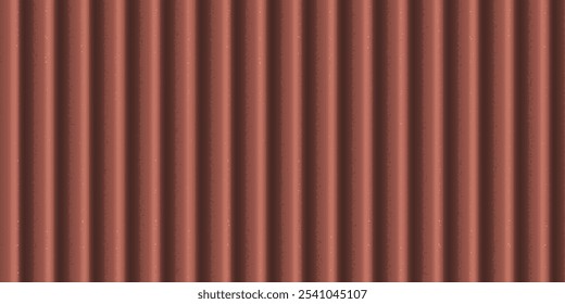 Corrugated metal seamless texture background. Vertical lines waves surface pattern. Brown asbestos wavy striped slate roofing. Metal siding, profiled sheeting panel, iron sheet vector illustration