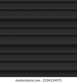 Corrugated metal seamless texture with pattern vector background. Horizontal lines profiled surface. Black metal siding for roofing or fencing. Realistic steel profiled sheeting panel