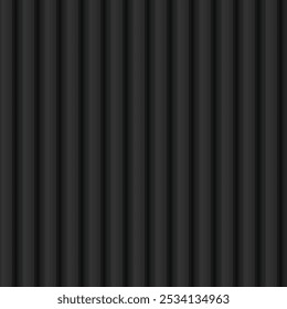 Corrugated metal seamless texture vector background. Vertical tiny lines profiled surface. Black metal siding for roofing or fencing. Realistic steel profiled sheeting panel