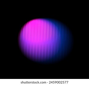 Corrugated neon circle ribbed glass effect. Round liquid gradient shape. Purple blue holographic abstract element prism effect on black background. Vector illustration modern geometric blurry design