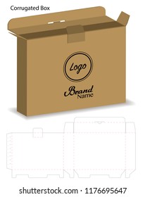 corrugated paper box die cut with 3d mock up