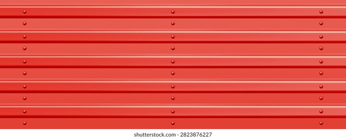 Corrugated pattern sheet with container texture panel and roof metal background. Wall seamless construction with line barn plank and warehouse floor slat. Texture red corrugated with container.