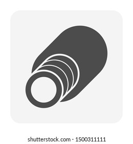 Corrugated perforated pipe vector icon. Pvc or hdpe pipe wraped around by sock and gravel for french drain system, land drainage by install at underground of home yard garden, under basement floor.