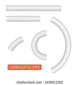 Corrugated pipes. Realistic vector illustration isolated on white. Empty white tubes.