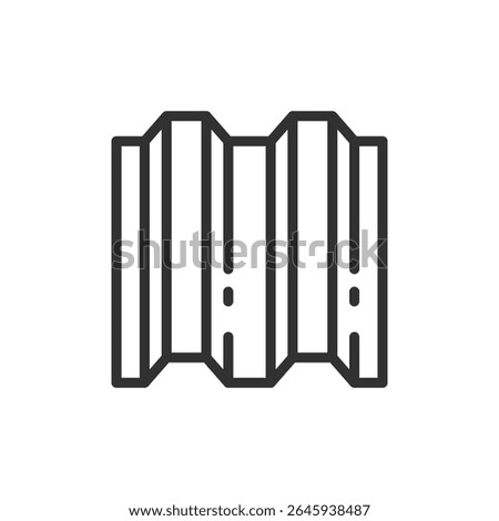 Corrugated sheet, linear icon. Metal roofing and siding material. Line with editable stroke.
