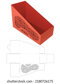 Corrugated slope storage box with stenciled pattern die cut template and 3D mockup
