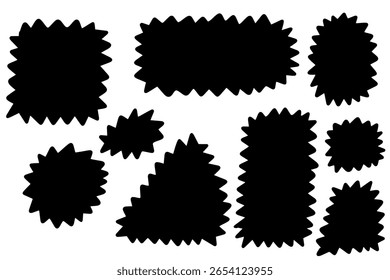 Corrugated Wave Set of Doodle Black Different Shape Frames with Scallop Edges