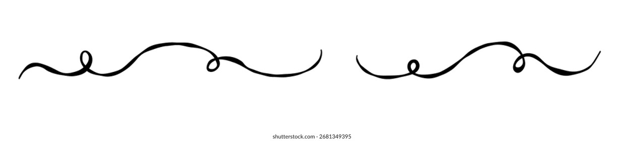 Wellwellen. Texturierter Doodle von Openwork Line. Gewellte Vignette Ornament Muster. Handgezeichnet. Vektorgrafik. Keine AI