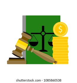 Corrupt and bribery judge and judgment. Decision for money. Vector illustration