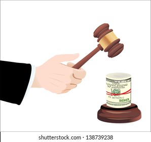 corrupt court gavel on a white background