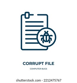 Corrupt file icon. Linear vector illustration from computer bugs collection. Outline corrupt file icon vector. Thin line symbol for use on web and mobile apps, logo, print media.