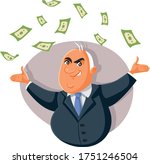 Corrupt Politician Throwing Bribe Money in The Air. Greedy money driven man obsessing over fortune and materialism
