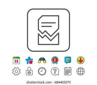 Corrupted Document line icon. Bad File sign. Paper page concept symbol. Calendar, Globe and Chat line signs. Binoculars, Award and Download icons. Editable stroke. Vector