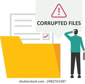 corrupted file concept, corrupted file illustration in front of frustrated people because the file is corrupt or corrupt, this design is suitable for poster, banner or background