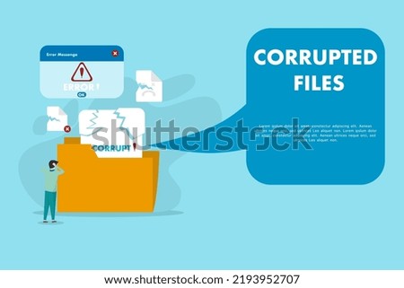 corrupted file concept, corrupted file illustration in front of frustrated people because the file is corrupt or corrupt, this design is suitable for poster, banner or background.