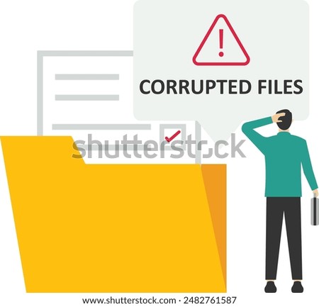 corrupted file concept, corrupted file illustration in front of frustrated people because the file is corrupt or corrupt, this design is suitable for poster, banner or background