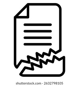 Icono de archivo dañado Vector de contorno en blanco y negro