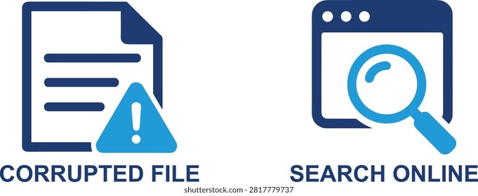 Corrupted file icon with error symbol on computer screen representing data loss or damage