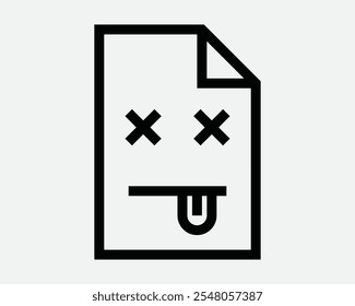 Corrupted File Problem Issue Damaged Damage Virus Corrupt Folder Document Doc Paper Emoji Dead Death Damage Sign Icon Shape Outline Black White Vector