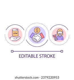 Corrupted justice system loop concept icon. Bribery in court. Venal judge. Illegal actions abstract idea thin line illustration. Isolated outline drawing. Editable stroke. Arial font used