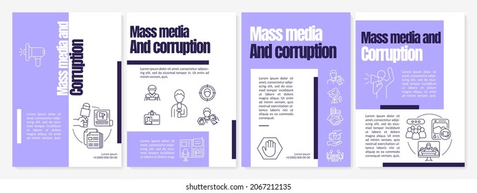 Plantilla de folleto de medios masivos dañados. Responsabilidad del gobierno. Volante, folleto, folleto impreso, diseño de portada con iconos lineales. Diseños vectoriales para presentación, informes anuales, páginas publicitarias