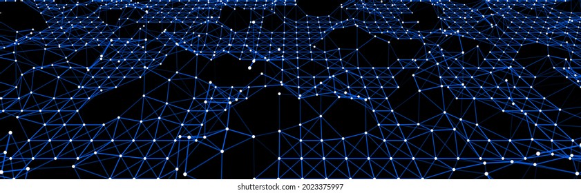 Corrupted network or connection. Abstract digital background of points and lines. Glowing plexus. Big data. Abstract technology science background. Vector