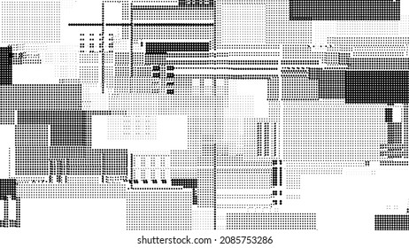 Corrupted network or connection. Computer matrix. Futuristic cyber background of particles. Big data. Abstract technology science background. Vector illustration.