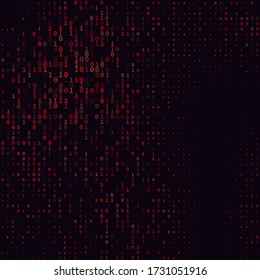 Corrupted Red Binary Matrix Code. Hacked Data Stream One and Zero Computer Numbers. Coding, Hacking, Mining of Crypto-Currency Bitcoin Concept. Vector illustration.