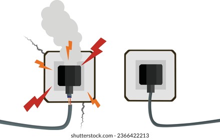 corrupted socket. vector power point.
defective. electric lightning smoke. vector plug