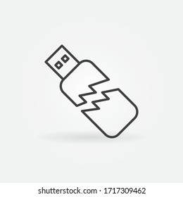 Icono o símbolo del vector USB dañado en estilo de línea delgada