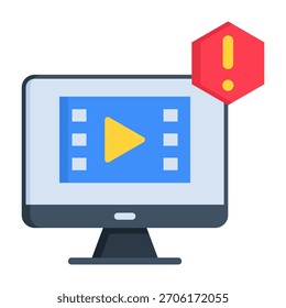 Ilustração de vetor de estilo plano de ícone de vídeo corrompido