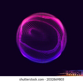 Esfera violeta corrupta. Malla colorida del vector abstracto sobre fondo oscuro. Tarjeta de estilo futurista.
