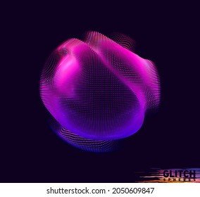 Corrupted violet point sphere. Abstract vector colorful mesh on dark background. Futuristic style card.