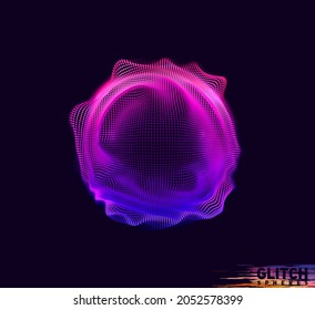 Corrupted violet point sphere. Abstract vector colorful mesh on dark background. Futuristic style card.