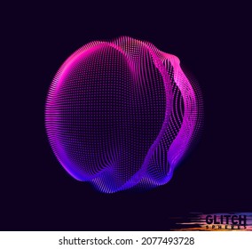 Esfera violeta corrupta. Malla colorida del vector abstracto sobre fondo oscuro. Tarjeta de estilo futurista.