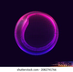 Korrupte violette Punktsphäre. Abstrakte, Vektorfarbige Masche auf dunklem Hintergrund. Futuristische Karte.