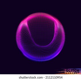 Korrupte violette Punktsphäre. Abstrakte, Vektorfarbige Masche auf dunklem Hintergrund. Futuristische Karte.