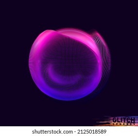 sphère de point violet corrompue. Image vectorielle abstraite maille colorée sur fond noir. Carte de style futuriste.