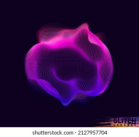 Korrupte violette Punktsphäre. Abstrakte, Vektorfarbige Masche auf dunklem Hintergrund. Futuristische Karte.