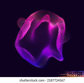 Corrupted violet point sphere. Abstract vector colorful mesh on dark background. Futuristic style card.